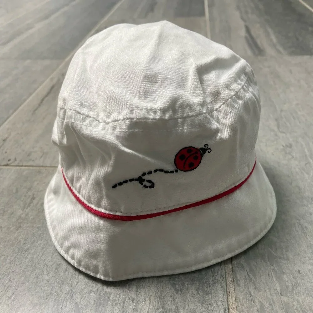 Gymboree Cotton Embroidered Ladybug Sun Bucket Hat White Red Size 0-6 months - Picture 1 of 9